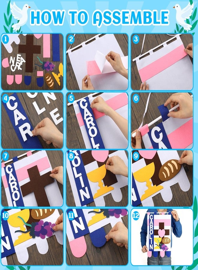 Funtery 4 Sets First Communion Banner Kits 12 x 18 Inches Holy Felt Communion Banner Gifts DIY Catholic Church and Sunday School Crafts Kit Christian Church Decoration - Image 4